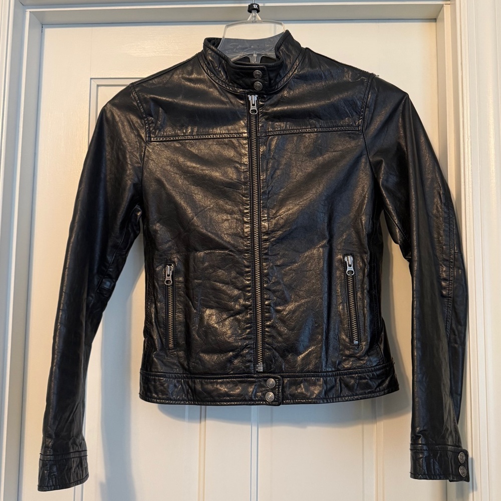 Gap Genuine Leather Black Moto jacket Size small